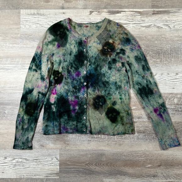Galadriel Mattei Blossoms Skull Print Cashmere Cardigan Sweater- Size Large - Picture 3 of 10